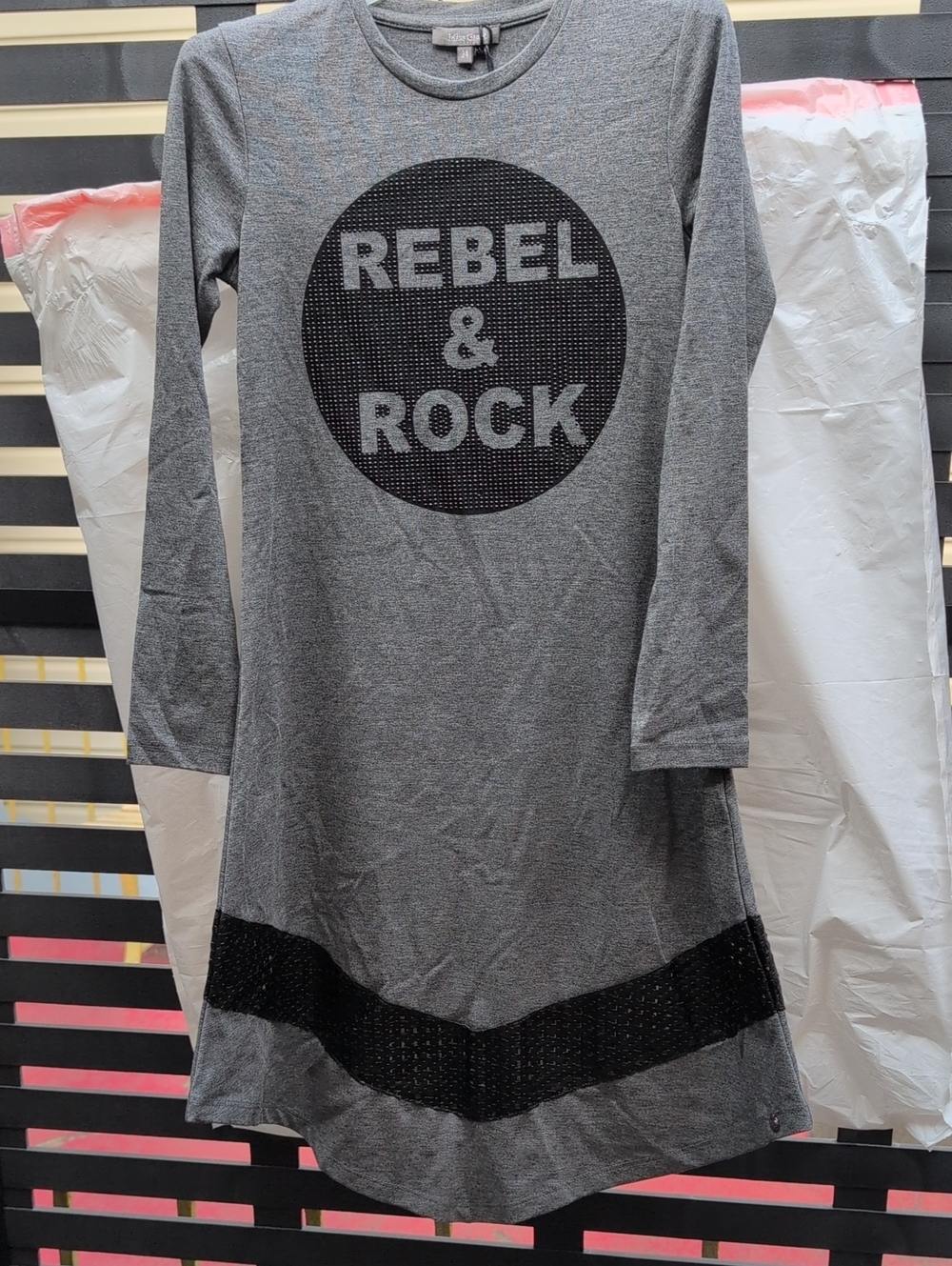Rebel & Rock Kids' Long Sleeve Grey Graphic Dress